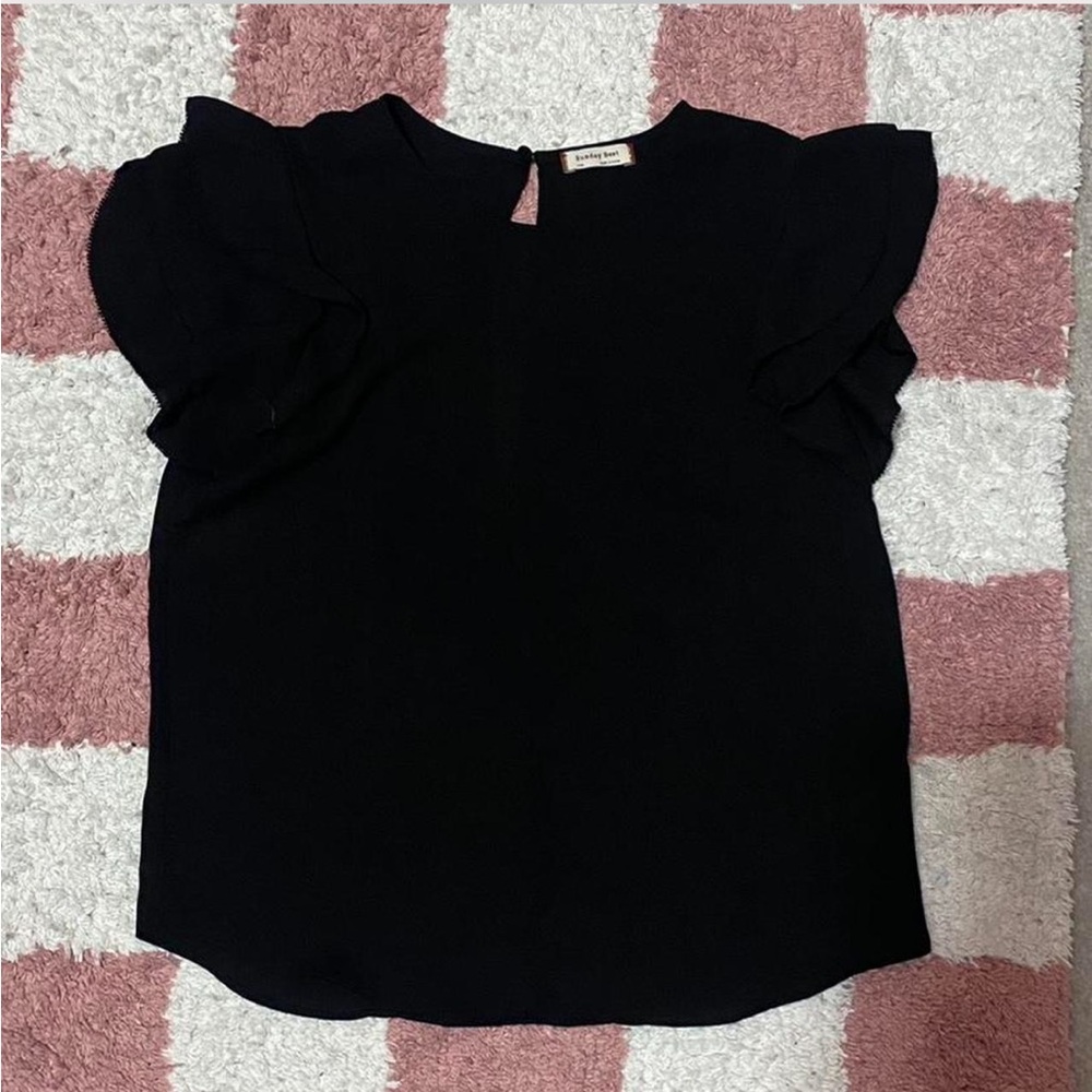Sunday Best Black Top with Ruffle Sleeves